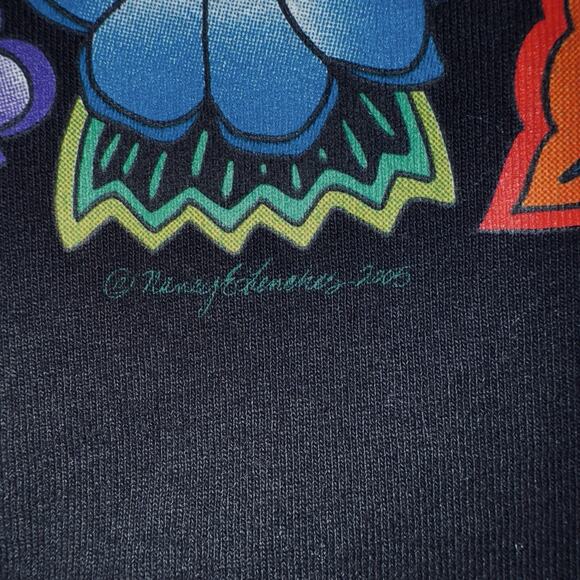 NWOT Sabaku Artwear Womens 1X Black 3/4 Sleeve FLOWER Shirt Huipil Southwest Art - Picture 9 of 10